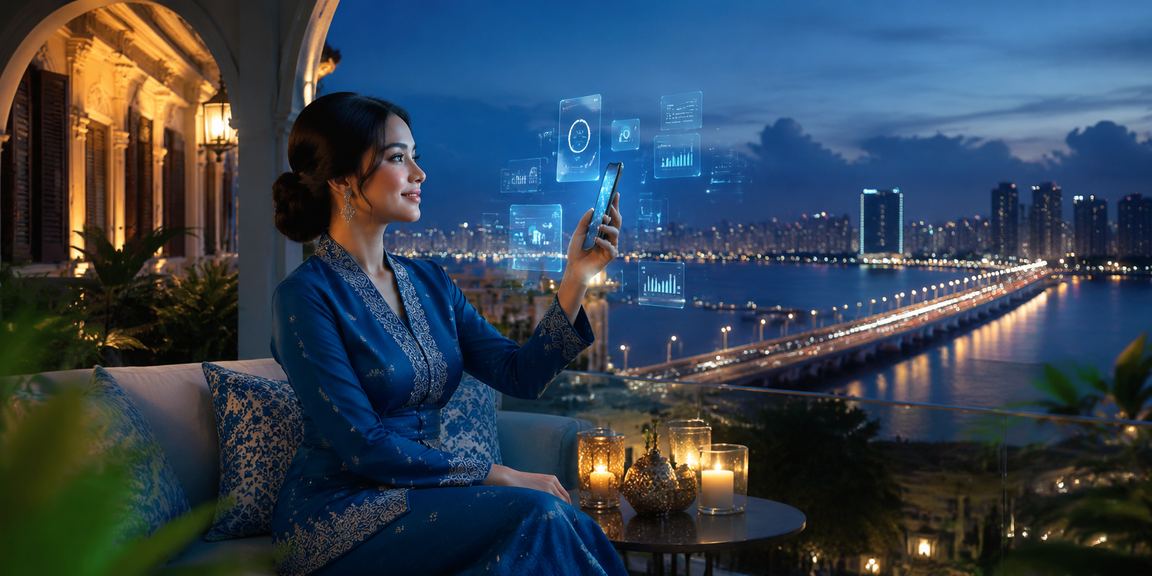 Pemain Johor menggunakan telefon bimbit untuk mengakses tip pertaruhan kasino qozloxdur25 dalam baju kurung